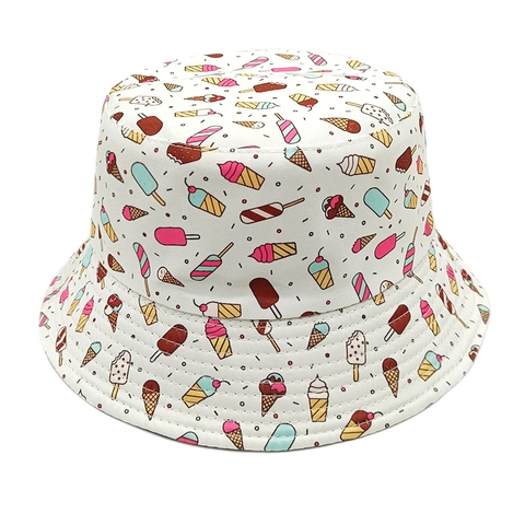 Fischerhut Wendbar Polyester Eiscreme Druck Sonnenschutz Atmungsaktiv Outdoor Hut Für Damen Herren