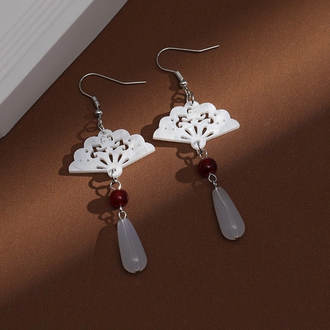 New Chinese Style Fächer Quaste Hänger Ohrringe Legierung Künstliche Perle Retro Orientalisch Mit 925 Sterling Silber Ohrstecker