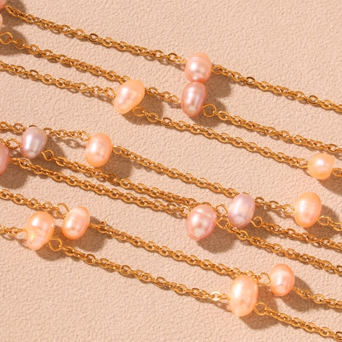 Stainless Steel Pink Freshwater Pearl Necklace For Women French Aesthetic Baroque Pearl Choker Summer Jewelry