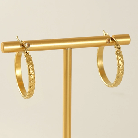 Boucles D'oreilles Créoles Texturées Plaquées Or 18K Acier Inoxydable Géométrique Style INS Bijoux Pour Femmes