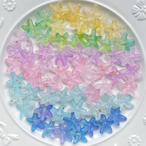 Acrylic Starfish Beads Gradient Color Glitter Transparent Loose Spacers For DIY Jewelry Making Phone Chain Crafts