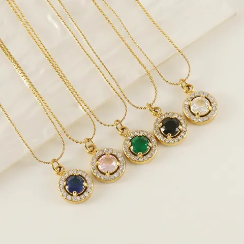 Collana Con Pendente Tondo Placcata Oro 18K Acciaio Inossidabile Zircone Elegante Minimalista Gioielli Quotidiani Per Donna