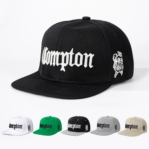 Compton Embroidery Hip Hop Baseball Cap Flat Brim Adjustable Streetwear Snapback Hat