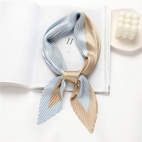Pleated Satin Like Scarf Color Block Geometric Plisse Neck Wrap For Women Versatile Chic Accessory