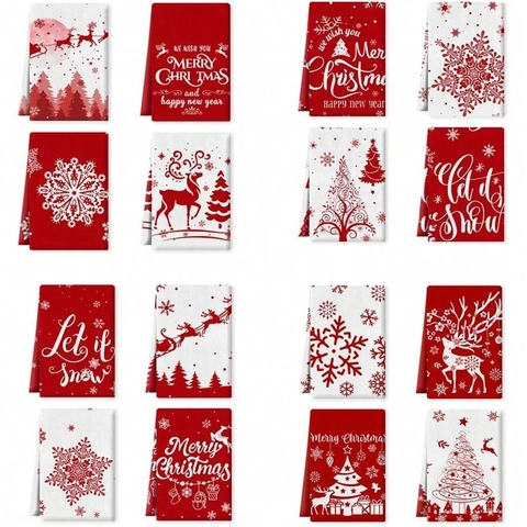 Christmas Kitchen Towels Microfiber Absorbent Dish Cloths Reindeer Snowflake Printed Festive Tea Towels For Home Holiday Decor