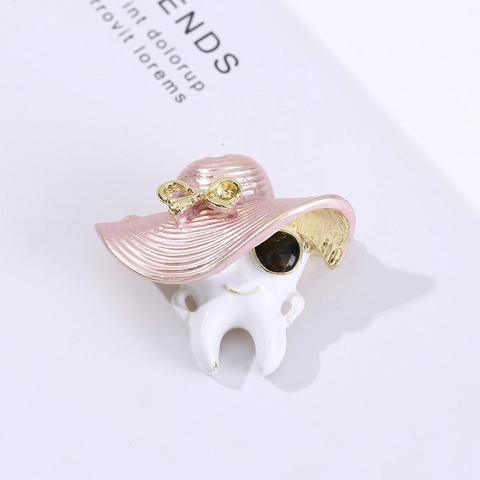 Cute Cartoon Tooth Brooch Alloy Enamel Sunglasses Hat Design Tooth Lapel Pin For Suit Dress Clothing Decor Women Men Jewelry