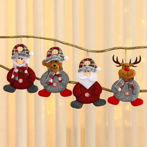 Set di Addobbi Natalizi in Peluche Babbo Natale Pupazzo di Neve Renna Orso Decorazioni in Stoffa per Albero di Natale Casa Festa