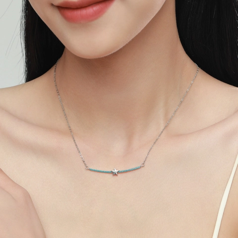 Collar con Colgante de Estrella de Plata de Ley 925 Minimalista Turquesa Azul Incrustado Cadena de Clavícula Joyería para Mujer Regalo