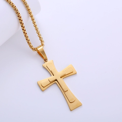 Collar Con Colgante De Cruz Chapado En Oro De 18K Acero Inoxidable 316L Tres Capas Pulido Joyeria Religiosa Con Cadena