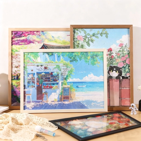 Solid Wood Jigsaw Puzzle Frame Wall Mounted Desktop Minimalist Picture Holder Decorative Display