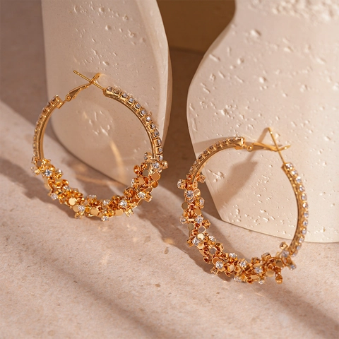 Large Geometric Circle Hoop Earrings With Rhinestones Alloy Gold Plated Fashion Jewelry Women Silver Earring Post