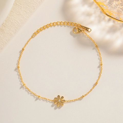 Bracciale Fiore Di Margherita Acciaio Inossidabile Placcato Oro 18K Semplice Elegante Zircone Intarsiato Gioielli Regolabili