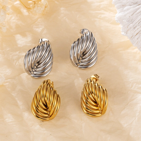 Pendientes De Botón Con Corazón Irregular Bañados En Oro De 18K Acero Inoxidable Textura Torsionada Estilo Retro Joyas Mujer