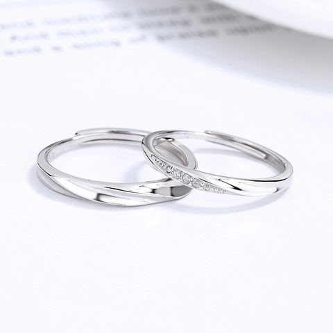 925 Sterling Silver Moebius Couple Rings For Women Men Adjustable Open Ring Rhinestone Minimalist Jewelry Valentine Gift