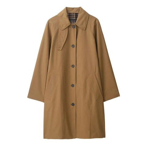 Women Long Trench Coat Twill Polyester Lapel Single Breasted Plaid Lining Casual Elegant Outerwear Camel