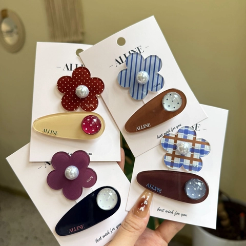 Mini Pinzas Para El Cabello Acrílico Tela Lunares Floral Oval Pinzas De Pico De Pato Dulce Estilo Coreano Para Mujeres