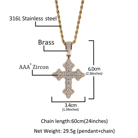 Collana Con Ciondolo A Croce Hip Hop Zircone Ciondolo In Rame Catena In Acciaio Inossidabile Gioielli Streetwear