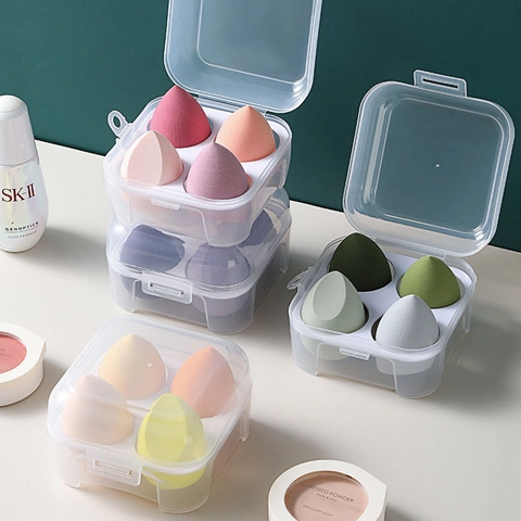 Esponja De Maquillaje Huevo De Belleza Hidrofílico Sin Látex Mezclador De Base Con Contenedor De Almacenamiento De Plástico Transparente