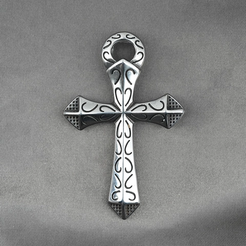 Collana Con Pendente A Croce Vintage Acciaio Al Titanio Gotico Motivo Goffrato Punk Gioielli Retrò Per Uomini