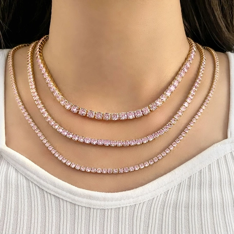 Collana Catena Tennis Zirconi Base Ottone Gioielli Moda Hip Hop Per Donne Uomini Accessori Scintillanti