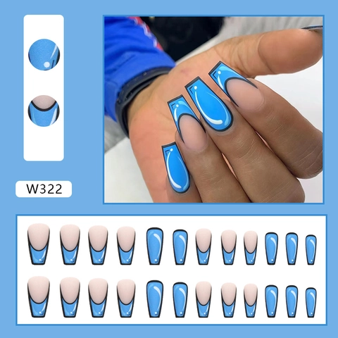 Coffin Press On Nails ABS Blue Pop Art Manga Style Cartoon Design For Women Girls