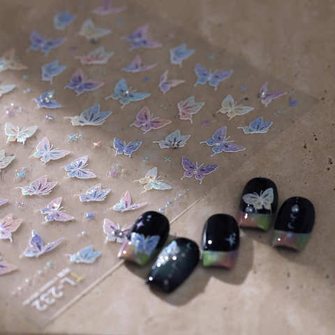 3D Relief Nail Stickers Butterfly Bow Knot Designs Self Adhesive Rhinestone Pearls Holographic Manicure Decorations DIY Nail Art Decals