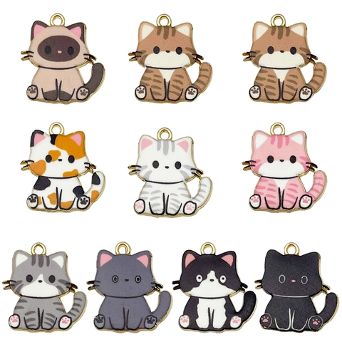 Schattige Cartoon Kat Bedeltjes Zinklegering Emaille Dieren Hangers Voor DIY Sieraden Maken Armband Ketting Accessoires