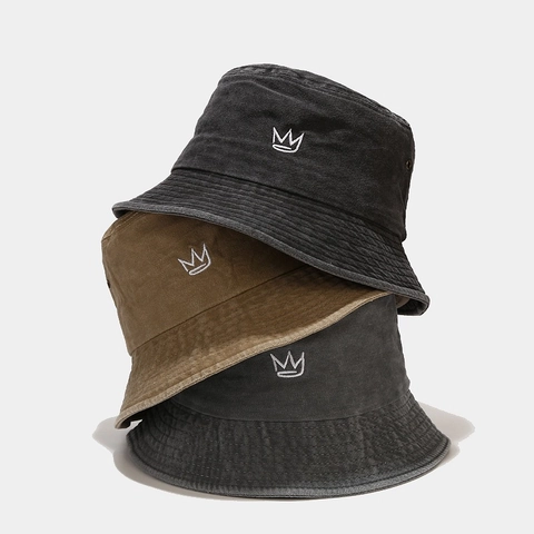 Bucket Hat Gewaschene Baumwolle Kronen Stickerei Retro Vintage Outdoor Sonnenschutz Fischerhut Herren Damen
