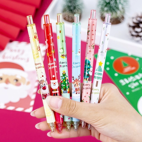 Cute Christmas Gel Pen Cartoon Plastic Black Ink Sign Pen Creative Christmas Tree Reindeer Stationery Gift For Student School Office Supplies