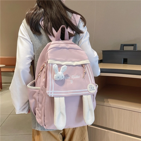 Zaino Cartone Animato Stile Giapponese Kawaii Orecchie Di Coniglio Nylon Borsa Da Scuola Casual Per Ragazze Adolescenti