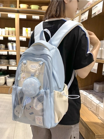 Kawaii Nylon School Backpack Large Capacity Multi Pocket Ita Bag For Girls Waterproof Student Daypack With Coin Purse