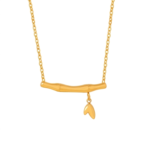 Bamboo Leaf Pendant Necklace Titanium Steel Gold Plated Minimalist Elegant Jewelry For Women Fashion Accessory