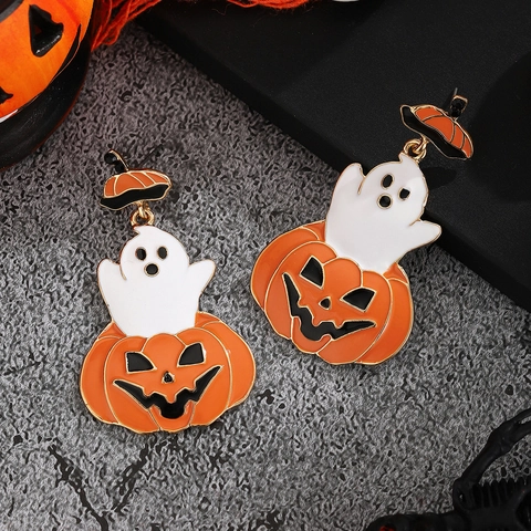 Boucles D'oreilles Pendentif Fantôme Citrouille Halloween Alliage Émail Style Gothique Bijoux Festifs Pour Femmes Gouttes Mignonnes