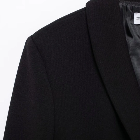 Blazer Femme Noir Veste Polyester Taille Découpée Manches Longues Simple Boutonnage Élégant Chic Extérieur