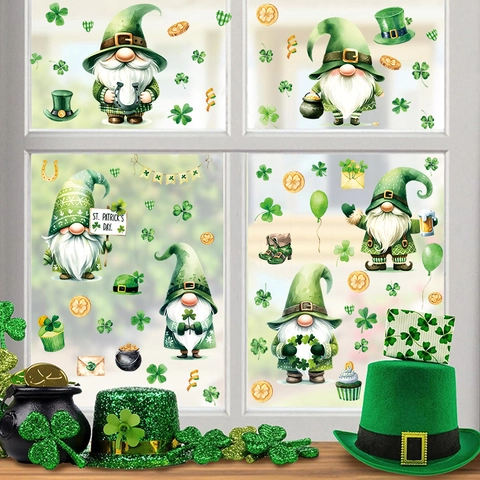 St Patrick Day Gnom Fensterbilder Grüne Kleeblatt Aufkleber Für Glas Kühlschrank Irisches Festival Party Dekoration