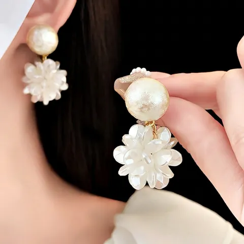 Eleganti Orecchini A Goccia Con Grappolo Di Fiori Con Perla Artificial Sintetica E Perno In Argento Sterling 925 Gioielli Di Lusso Vintage Per Donna