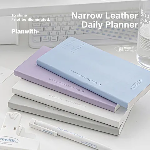 Daily Plan Notebook PU Leather Cover Minimalist Portable Schedule Planner With Stickers To Do List Grid Time Axis