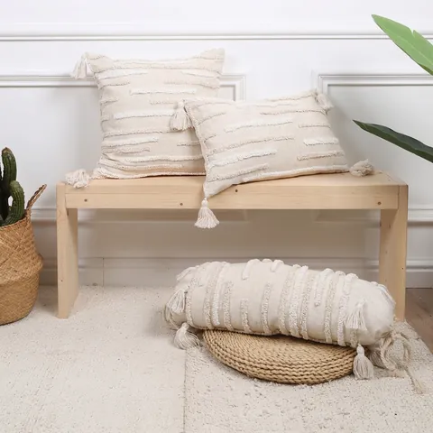 Bohemian Tufted Cushion Cover Cotton Linen Feel Striped Geometric Decorative Pillowcase With Tassels Moroccan Style Home Decor