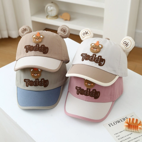 Berretto Da Baseball Bambini Cotone Cartone Animato Orsetto Teddy Orecchie Protezione Solare Regolabile Cappello Neonato