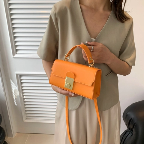 Bolso De Hombro Cuadrado Pequeño Para Mujer Cuero PU Bandoulière Con Cierre Dorado Estilo Retro Moda Uso Diario
