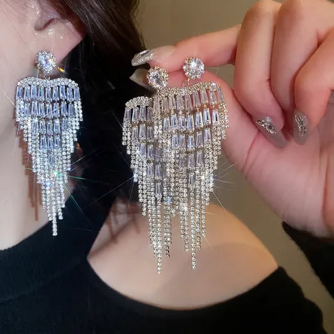 Lange Quasten Ohrringe Mit 925 Sterling Silber Ohrstecker Legierung Voller Zirkonia Kronleuchter Hochzeit Party Schmuck