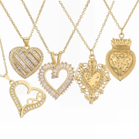 Collar Con Colgante De Corazón Cobre Micro Pavé Circón Love Cadena Clavícula Joyería De Moda Romántica Para Mujer