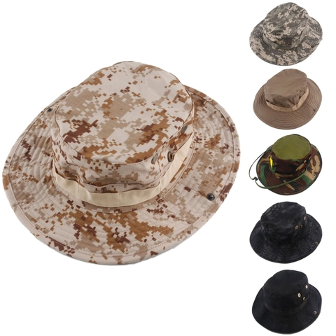 Tactical Boonie Hat For Men Outdoor Camouflage Sun Hat With Adjustable Wind Rope Breathable Wide Brim Fishing Bucket Hat