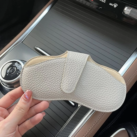 Sunglasses Case Portable Litchi Grain Leather Eyeglasses Bag Protective Sleeve Pressure Resistant Car Interior Accessory