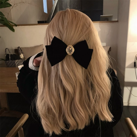Retro Samt Große Schleife Haarspange Haargummi Mit Rosen Cameo Und Künstlichen Künstliche Perlen Französischer Stil Haarschmuck