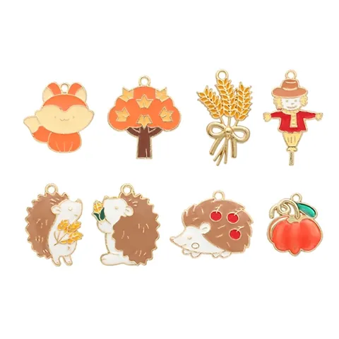 Emaille Legierung Anhänger Herbst Thema Cartoon Fuchs Igel Kürbis Ahornblatt Für DIY Schmuckherstellung Ohrring Basteln