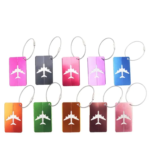 Aluminum Alloy Luggage Tags With Stainless Steel Loop Airplane Hollow Design Travel Bag ID Labels For Suitcase