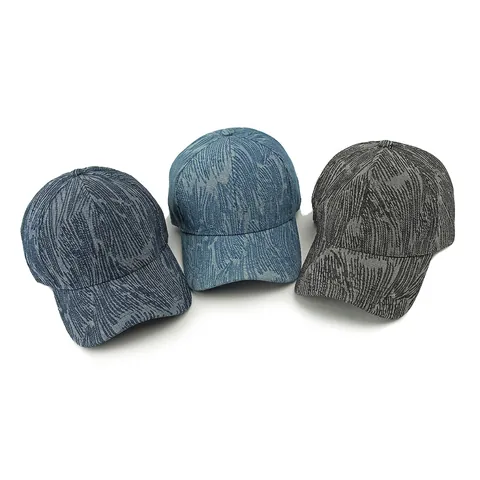 Casquette De Baseball Coton Denim Jacquard Texture De Vague Protection Solaire Réglable Bord Incurvé Mode Décontractée