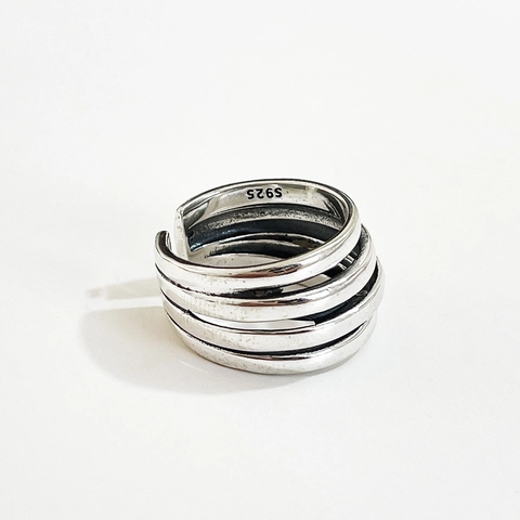 Retro Vintage 925 Sterling Zilveren Ring Meerlaagse Lijn Verstelbaar Brede Band Minimalistische Sieraden Voor Vrouwen