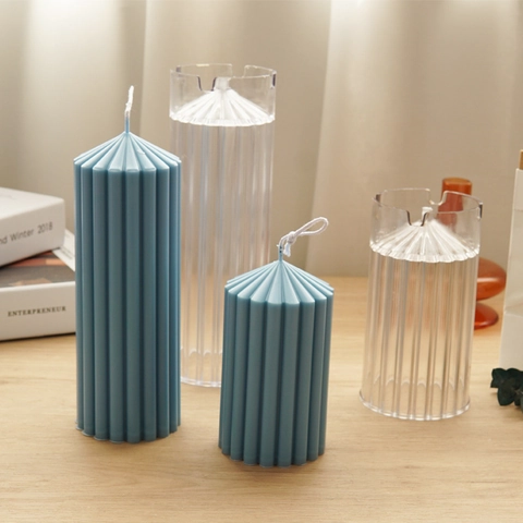 Ribbed Cylinder Candle Mold Polycarbonate Plastic Pointed Top For DIY Scented Candle Geometric Striped Texture Crafts